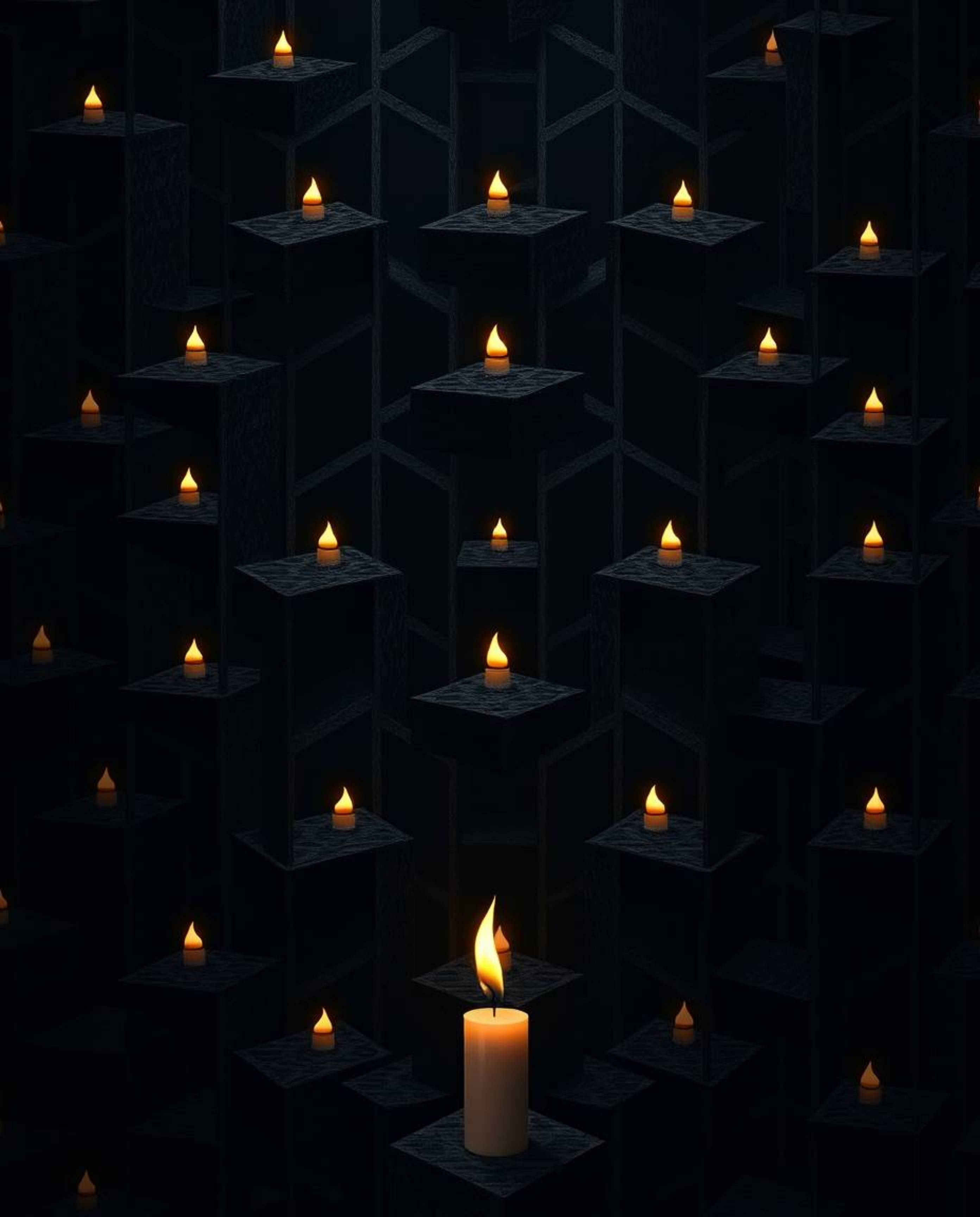 A captivating digital painting showcases a mesmerizing repetitive pattern of Escher-style impossible geometry cubes in intens