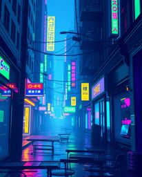 Discover stunning pixelated glitch art depicting a cyberpunk street scene.  Experience vibrant neon hues of blues, greens, an