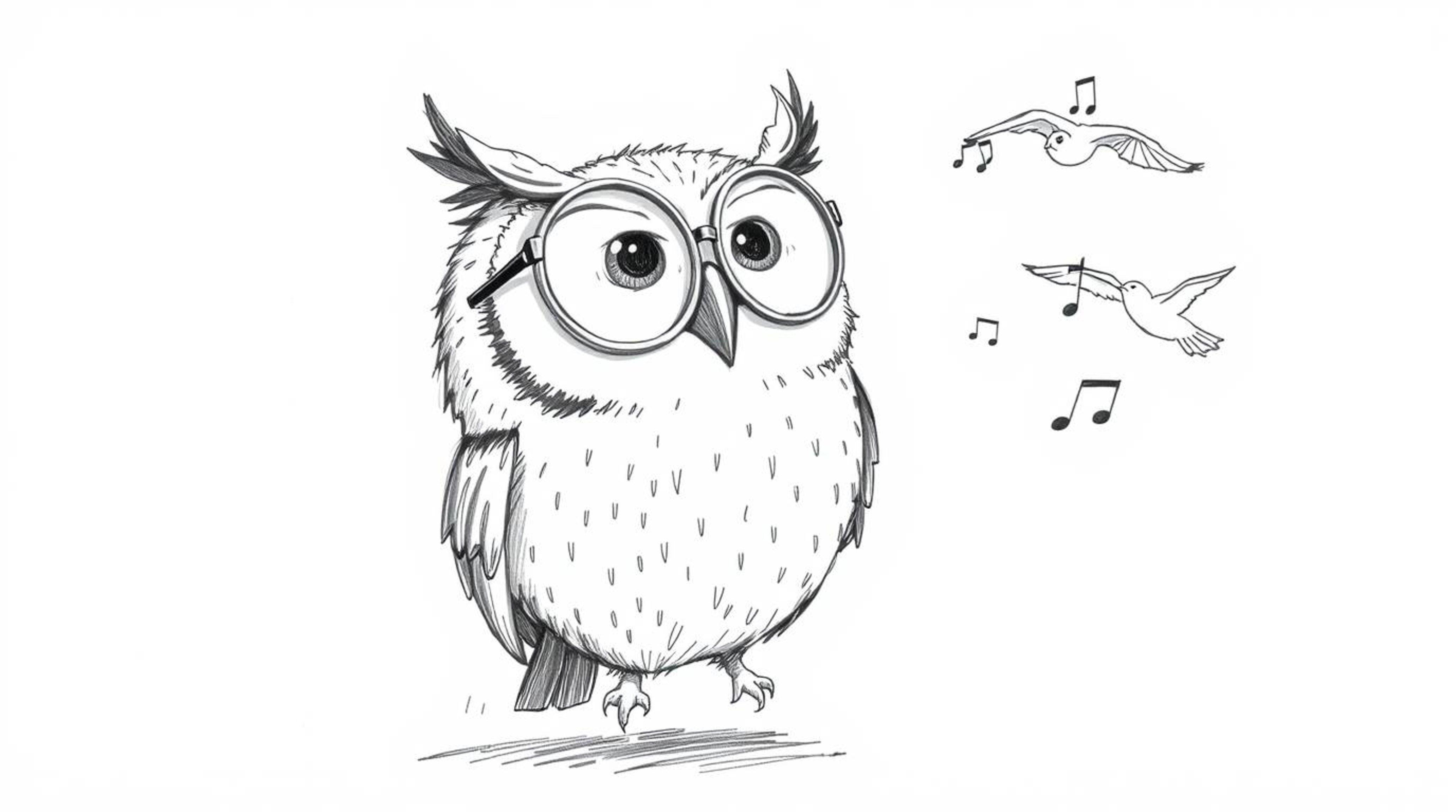 This image depicts a heartwarming scene of a blind owl with large round glasses, dedicated to teaching birds how to fly. Rend