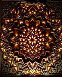 Explore the mesmerizing beauty of Islamic geometric stone carvings illuminated through creative light art. This collection sh