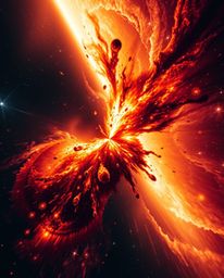 A dramatic cinematic depiction of colliding galaxies exploding in a cosmic burst.  The artwork features film-like composition