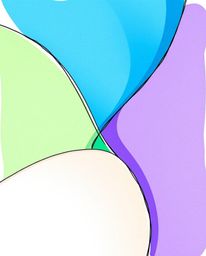 Explore a hand-drawn sketch featuring cool-colored 3D shapes adorned with a smooth gradient texture, blending blues, greens, 