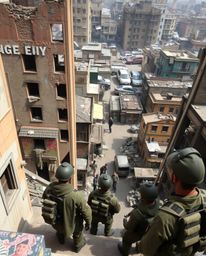 Explore an elevated perspective of a time-warped urban battlefield where soldiers are caught in the throes of war amidst crum
