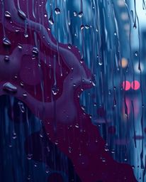 Immerse yourself in a captivating burgundy and blue rainy scene brought to life with fluid shapes and reflective surfaces in 