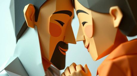 A heartwarming Pixar-style family reunion depicted in an intricate origami-style close-up shot. The scene showcases a folded 