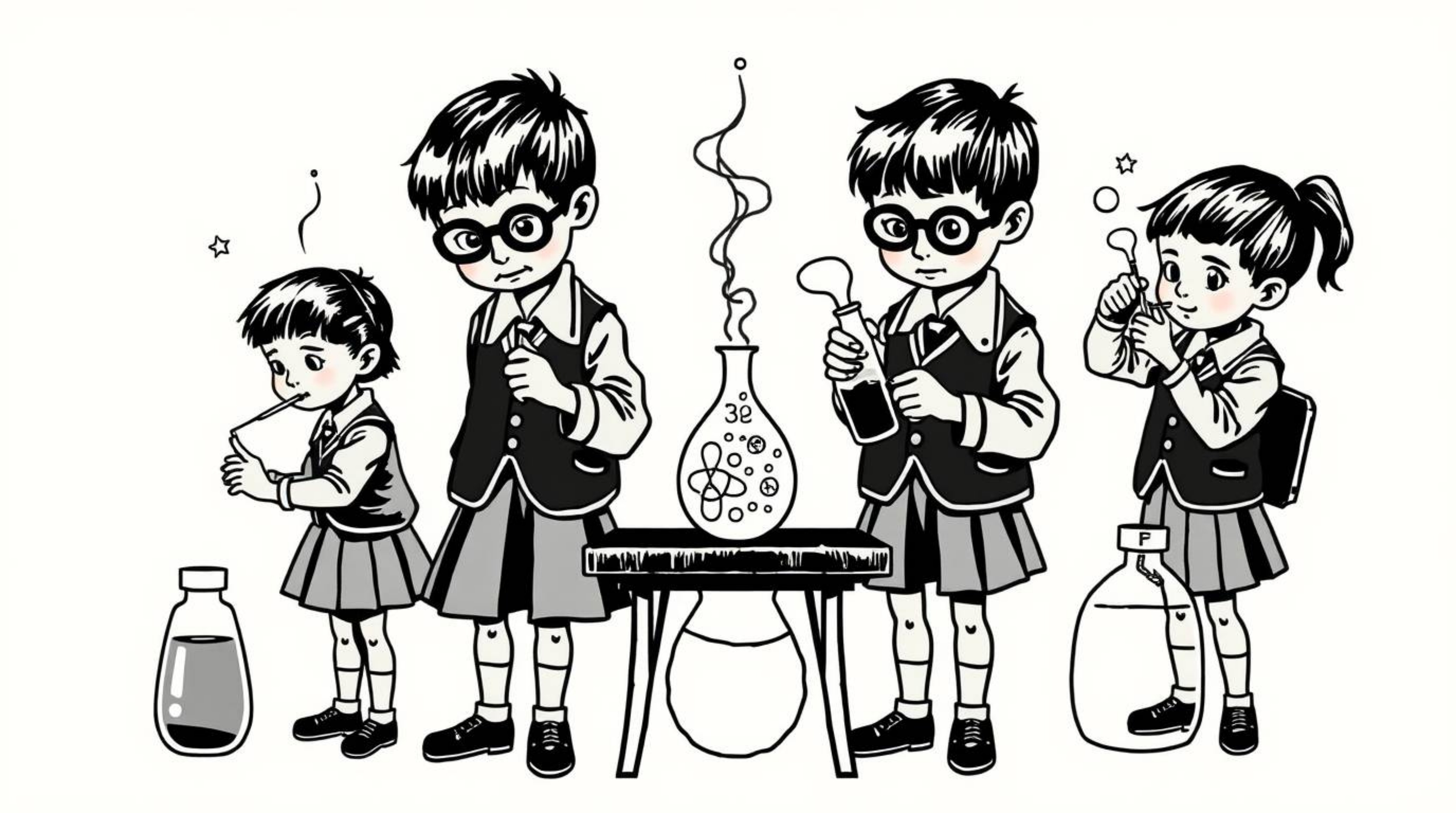 A vibrant, retro-style digital print showcases symbolic traditional tattoo art.  It features quirky children in school unifor