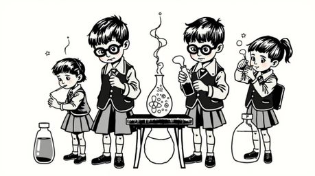 A vibrant, retro-style digital print showcases symbolic traditional tattoo art.  It features quirky children in school unifor