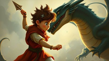 A captivating oil painting in the style of 1950s animation depicts a charming prince bravely battling a fierce dragon.  The a