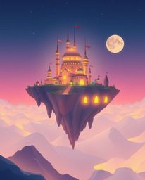 Explore a captivating surreal floating island rendered in a modern flat design style. This fantastical landscape showcases un
