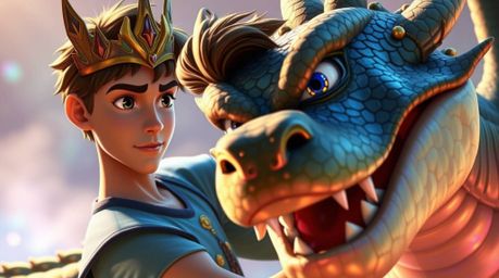 Witness a captivating scene reminiscent of 1950s animation, featuring a determined prince with light skin bravely battling a
