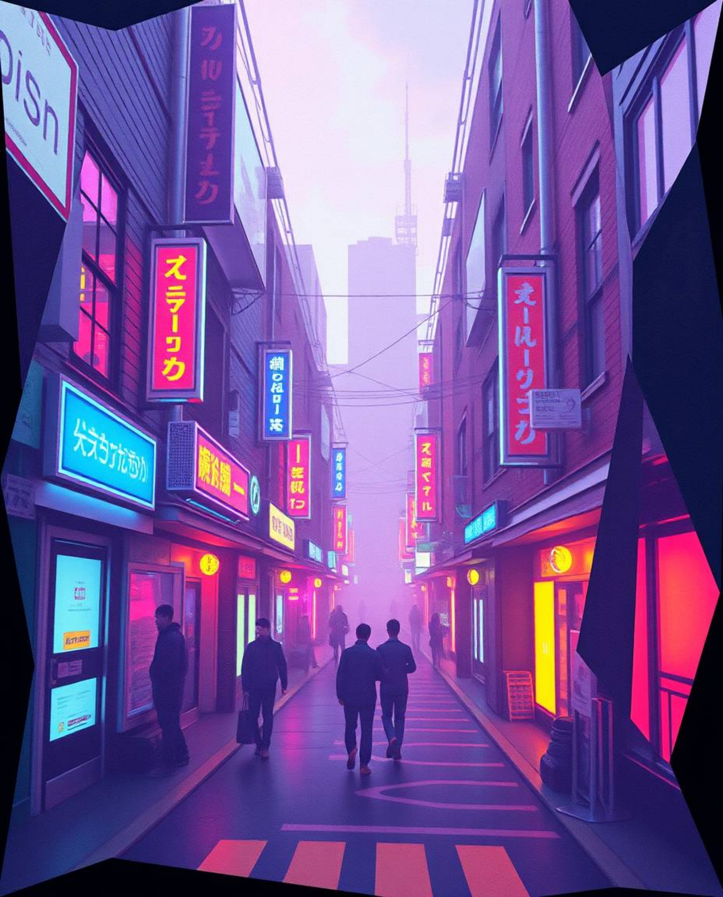 Immerse yourself in a visually arresting pixelated glitch image depicting a cyberpunk street scene rendered in intricate orig