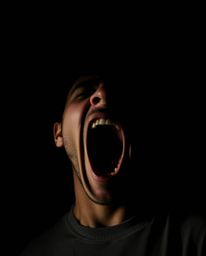 A striking image featuring a person screaming as their world dissolves into pixels under high contrast, low-key lighting. The