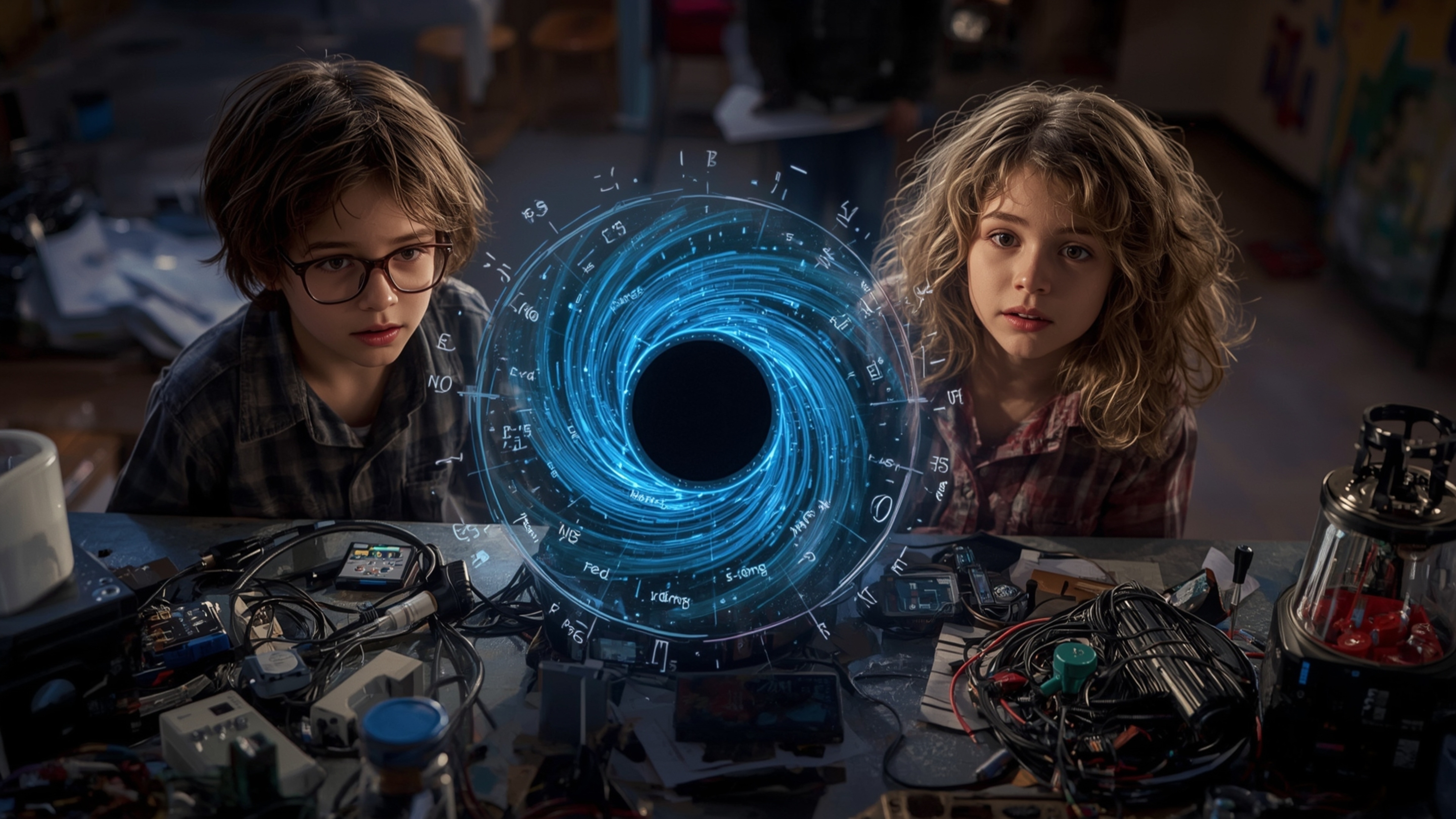 A cinematic, high-contrast photograph captures a moment of chaotic discovery in a vibrant, Pixar-inspired style. Two enthusia