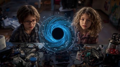A cinematic, high-contrast photograph captures a moment of chaotic discovery in a vibrant, Pixar-inspired style. Two enthusia