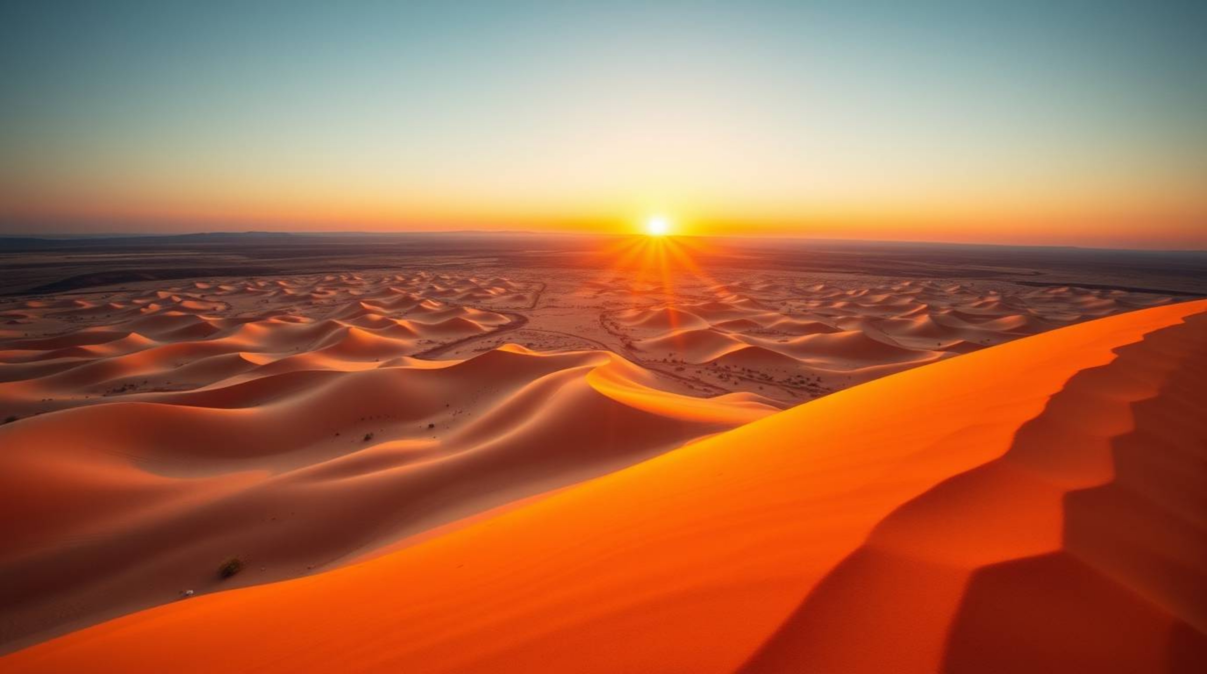 Experience the breathtaking beauty of a sunset over golden desert dunes, uniquely styled as intricate origami. This high-angl