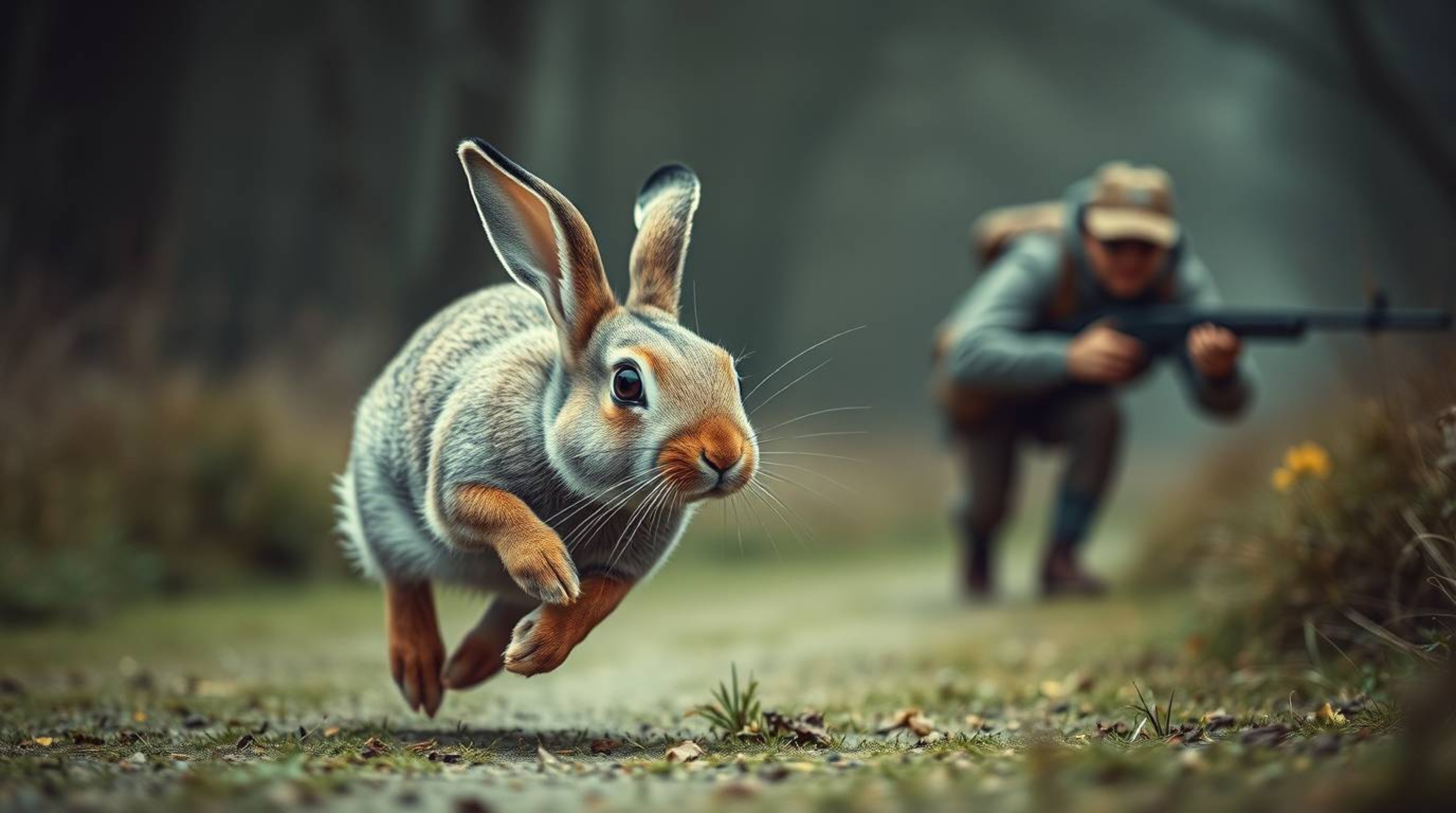 Explore a collection of strong, moody, and unusual fine art photography featuring a wacky rabbit with expressive eyes outrunn