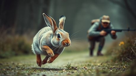 Explore a collection of strong, moody, and unusual fine art photography featuring a wacky rabbit with expressive eyes outrunn