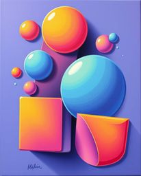 Explore bold acrylic paintings featuring 3D shapes adorned with smooth gradient textures, crafted in a cute and futuristic ar