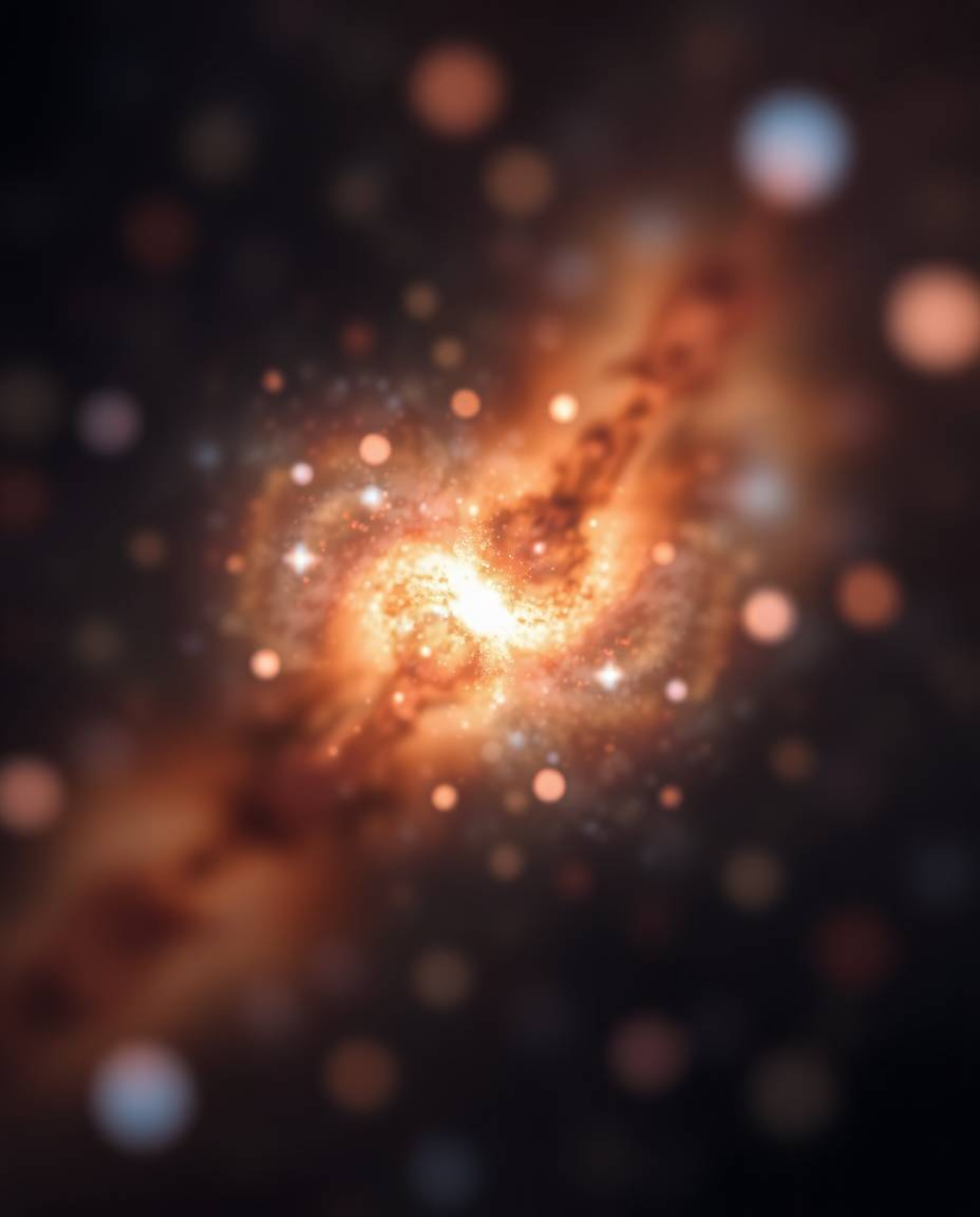Experience the breathtaking beauty of colliding galaxies in a cosmic explosion, captured with a blurred bokeh effect and stro