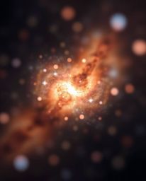 Experience the breathtaking beauty of colliding galaxies in a cosmic explosion, captured with a blurred bokeh effect and stro