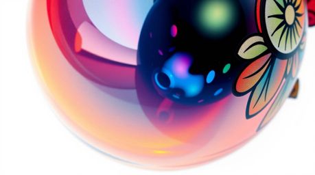 This symbolic traditional tattoo art print features a captivating close-up of a glass object, masterfully reflecting smooth g