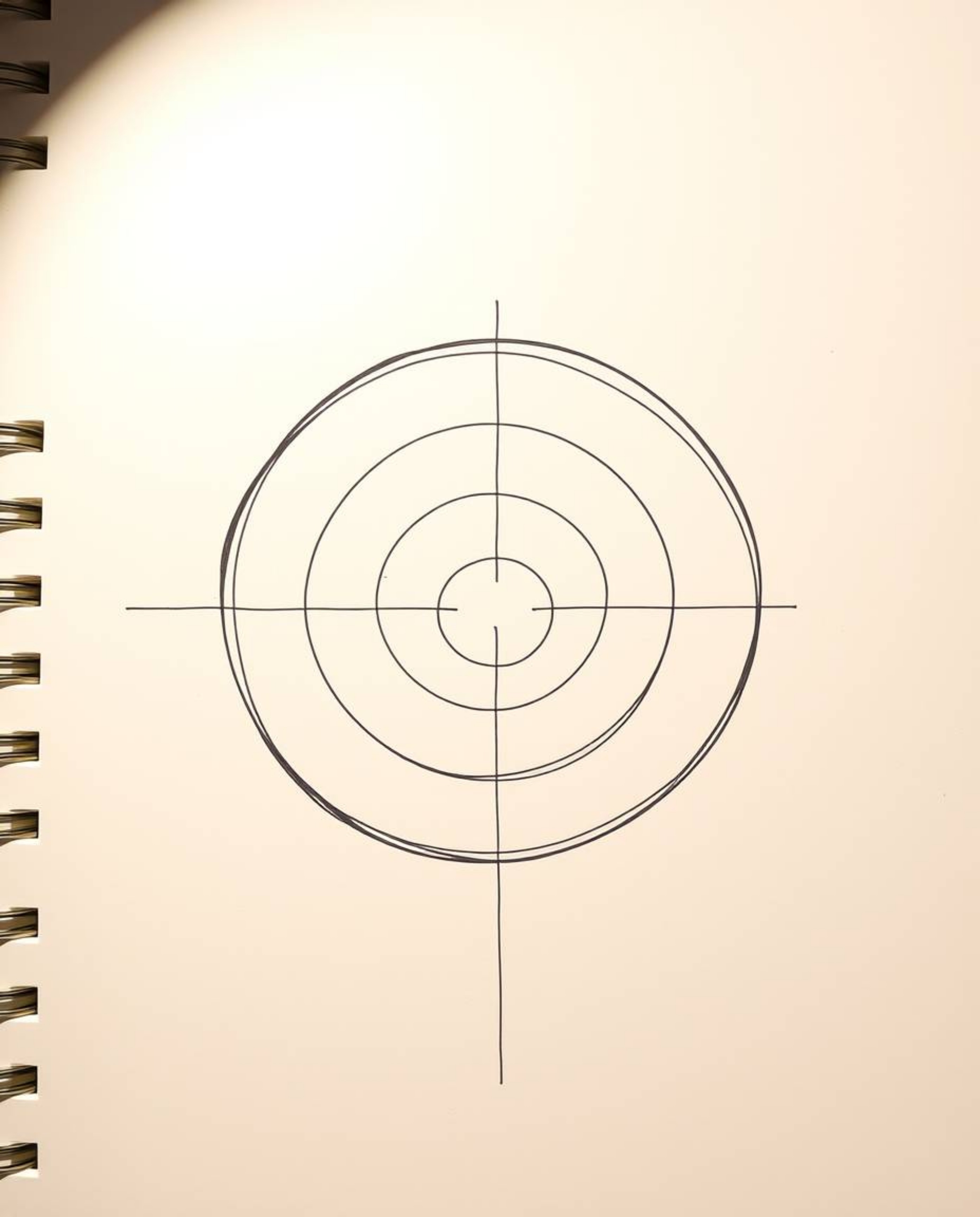 This artwork features a hand-drawn sketch of a minimalist geometric pattern composed of circles and lines, rendered in the Ba