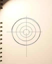 This artwork features a hand-drawn sketch of a minimalist geometric pattern composed of circles and lines, rendered in the Ba