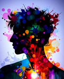 Experience the captivating allure of this modern art piece. A human silhouette is masterfully crafted from vibrant, colorful 