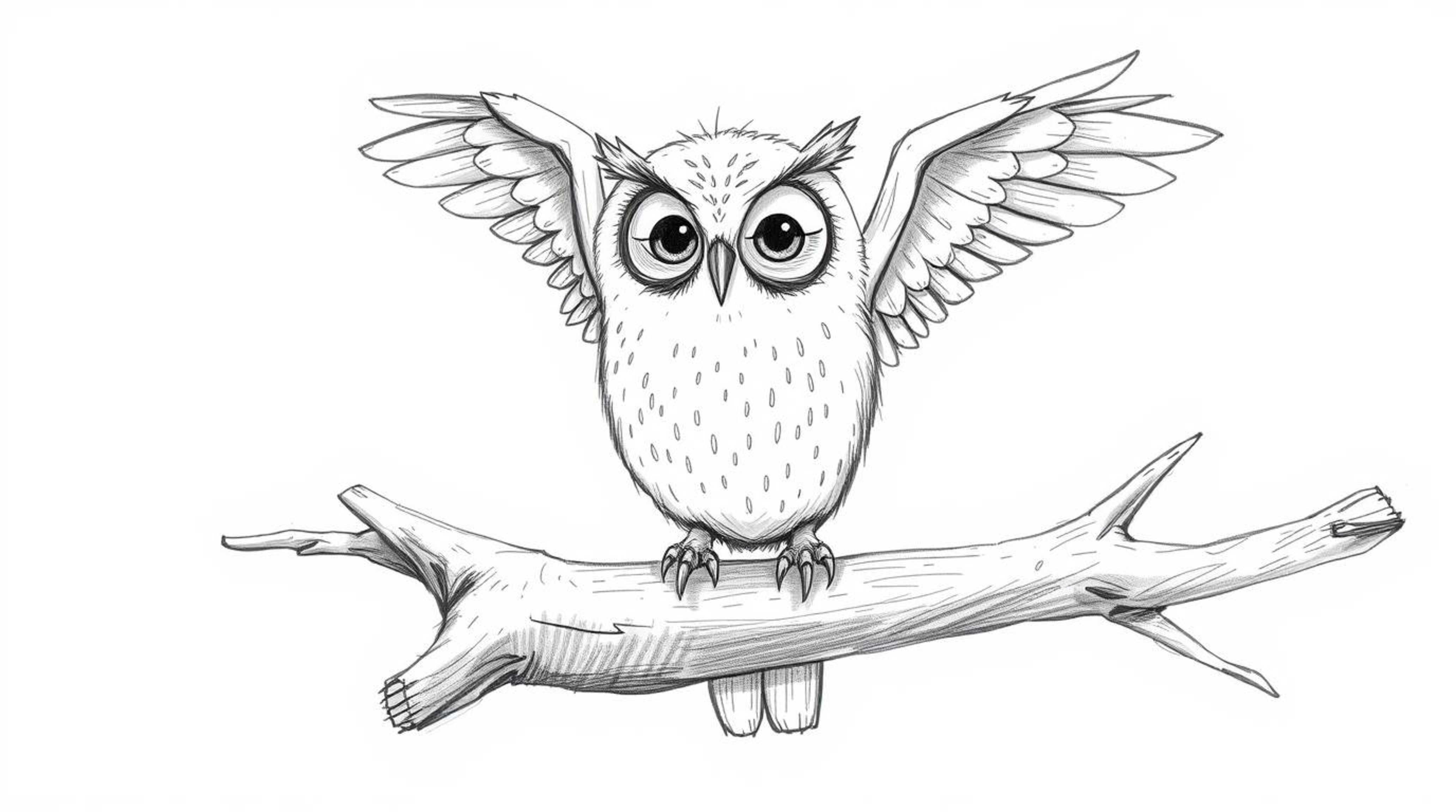 A hand-drawn sketch depicting a blind owl, rendered in the style of Pixar with soft, expressive features, is shown teaching b