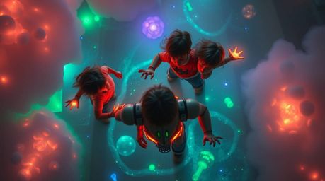 Witness an epic battle between three superpowered children and a menacing robot in a dreamlike, surreal landscape.  Biolumine