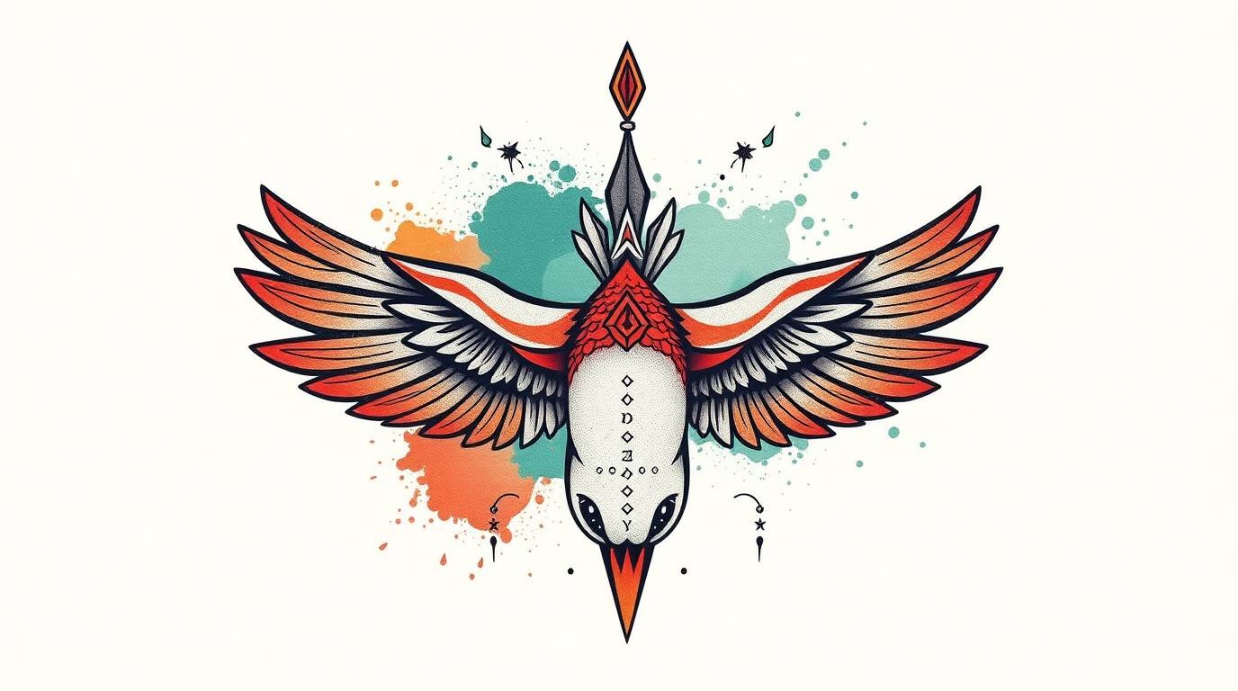 Explore captivating symbolic traditional tattoo art prints featuring a bird's-eye view perspective and abstract gradient back