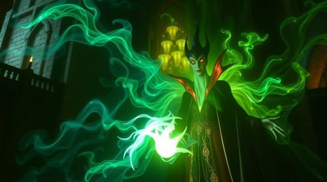 Experience an ethereal and spiritual vibe with iridescent and bioluminescent colors illuminating a classic Disney villain cas