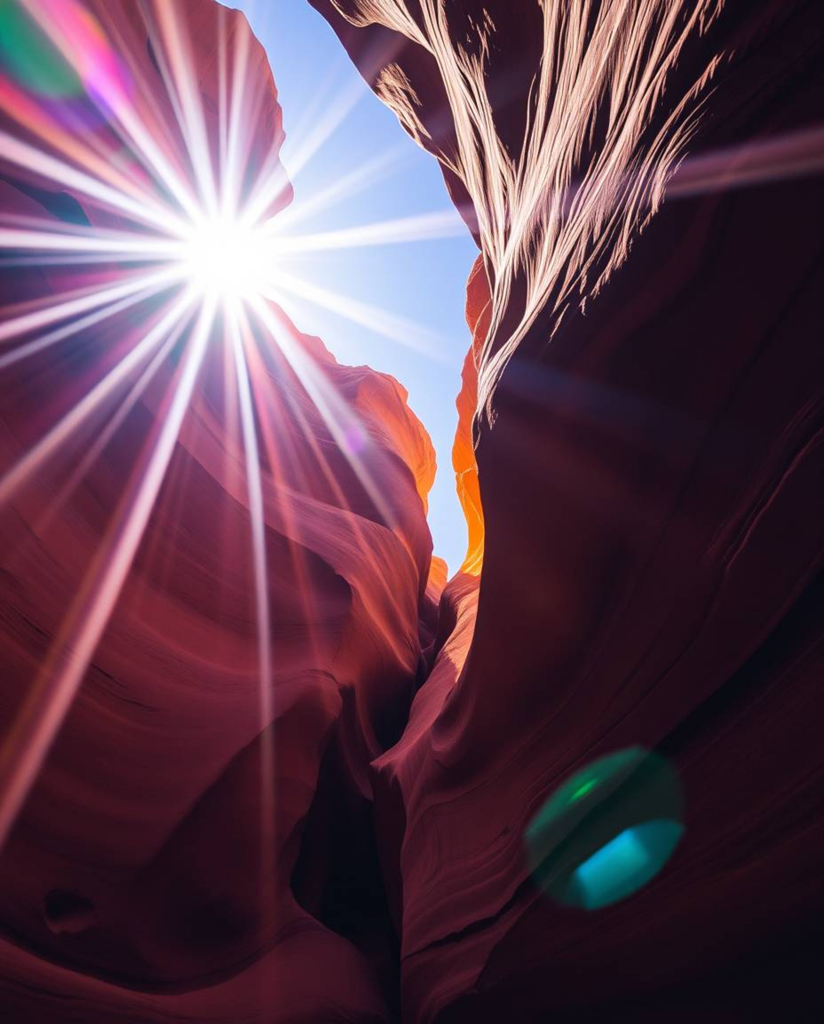 This image captures sandstone cliffs illuminated by a brilliant sunset in a canyon, viewed from a striking low-angle perspect