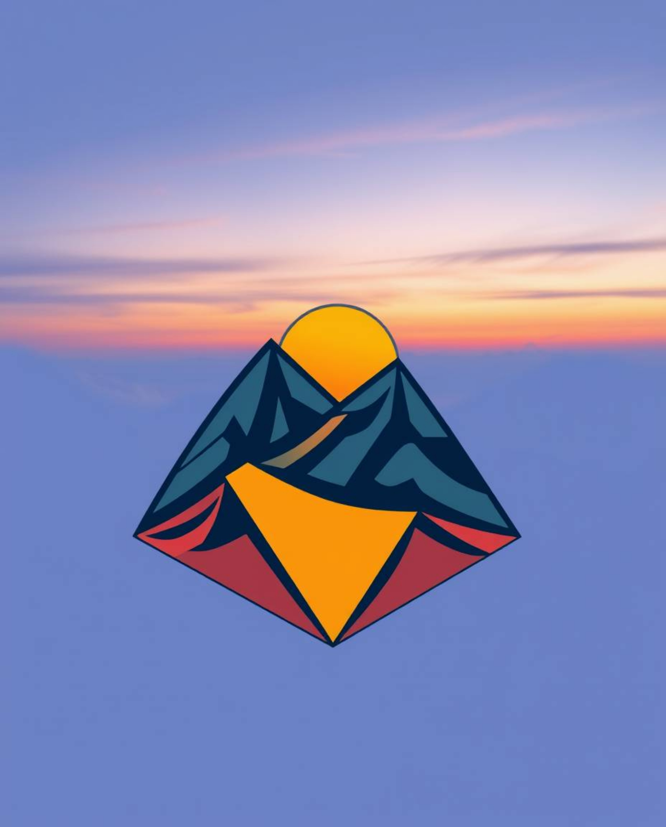 This is an adorable and cute geometric logo depicting a sunset from a high alpine peak. The design utilizes clean lines and b
