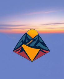 This is an adorable and cute geometric logo depicting a sunset from a high alpine peak. The design utilizes clean lines and b