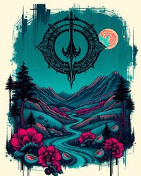 Explore the intersection of traditional symbolism and modern digital art with this rich, deep teal tattoo art print. Featurin