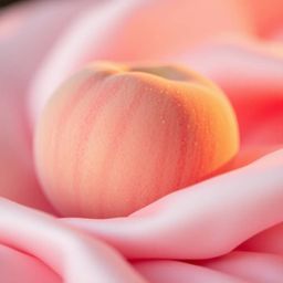 A mesmerizing close-up captures the delicate beauty of a soft, blushing pink peach bathed in the warm glow of golden hour lig