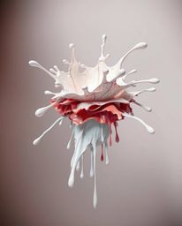 Experience the surreal beauty of a layered papier-mâché sculpture, a paint splash seemingly frozen in mid-air. This image, ca