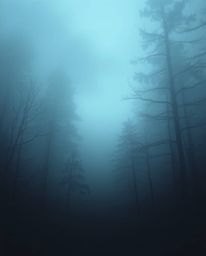 A high-resolution stock photo showcases a thick fog-shrouded forest, creating an ethereal and spiritual atmosphere.  Digital 