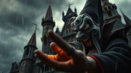 An extreme macro close-up captures the intricate details of a classic Disney villain casting a spell within the confines of a