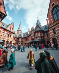 Immerse yourself in the captivating architecture of a magical school, teeming with young wizards. This architectural color ph