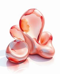Explore a stunning watercolor painting depicting sculptural 3D fluid mercury shapes. The artwork showcases reflective surface