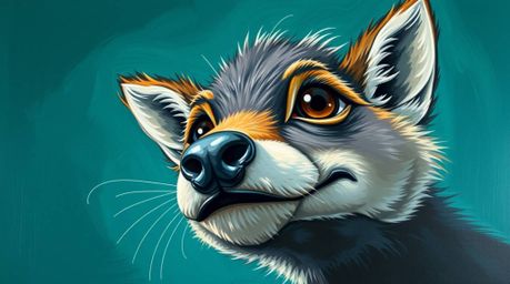 This is a bold acrylic painting featuring a sarcastic animal sidekick with highly expressive eyes. The high-angle perspectiv