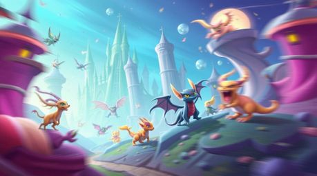 Explore a whimsical fantasy kingdom brought to life with smooth gradient transitions and dynamic motion, populated by quirky 
