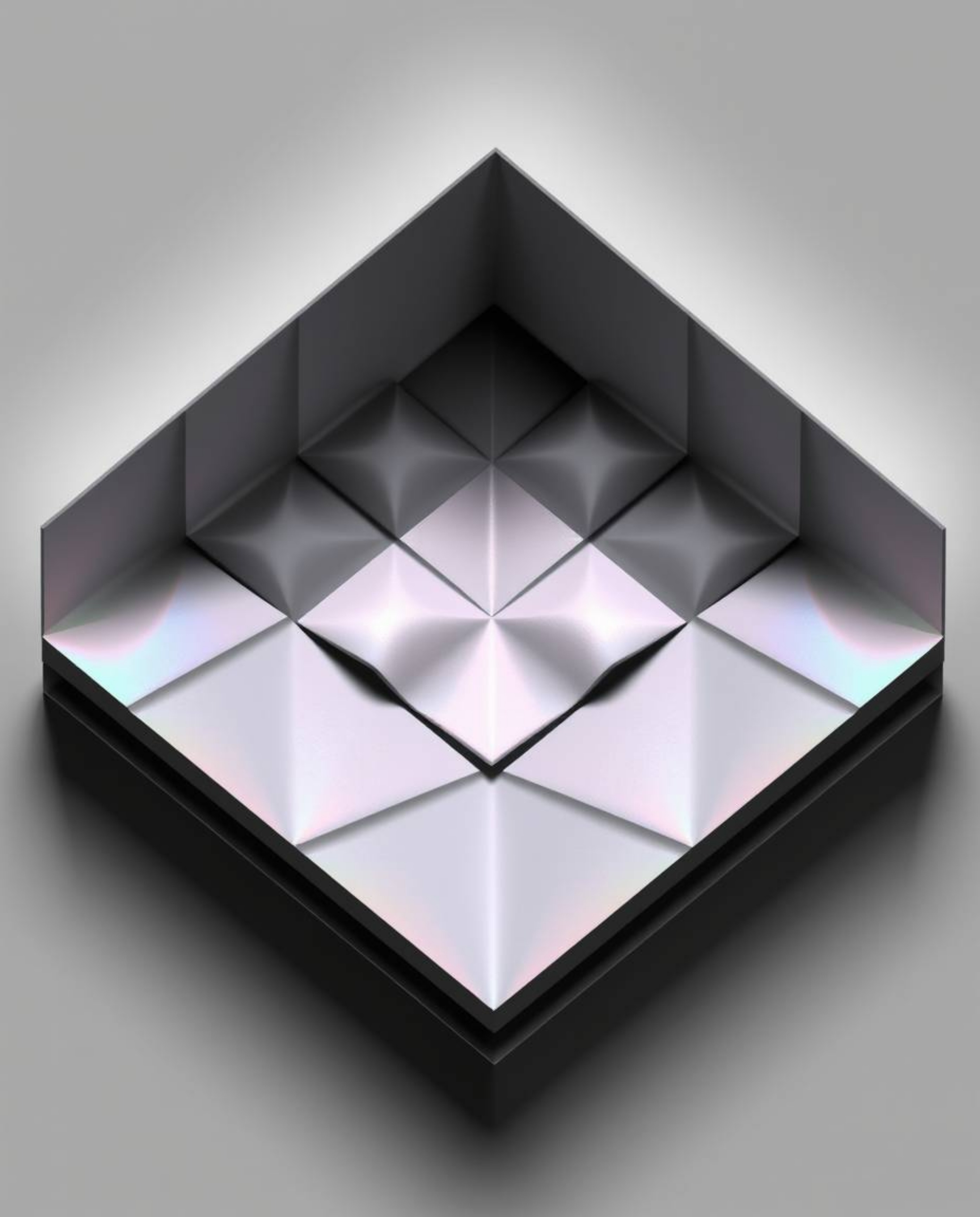 Explore a captivating modern flat design showcasing iridescent colors and a monochrome 3D geometric pattern that subtly resem