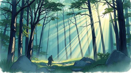 Immerse yourself in a vibrant, hand-drawn world with this color sketchnote depicting a chase through a looping forest.  Volum