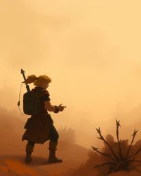 Embark on a captivating digital painting adventure featuring a brave Disney-style hero navigating a thick, foggy desert. War