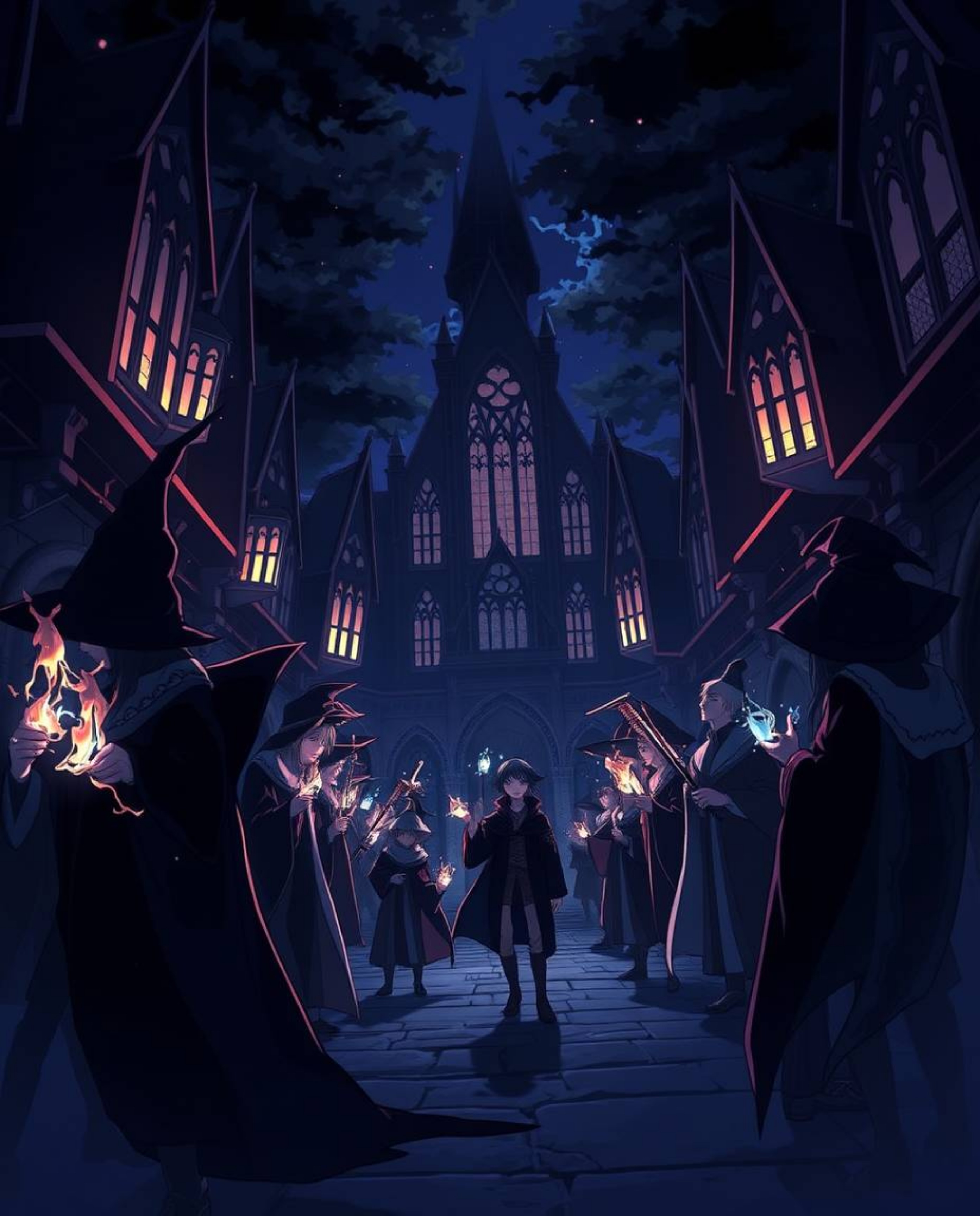 Experience a captivating Isekai anime depicting a magical school brimming with young wizards.  Rendered in intense jet black 