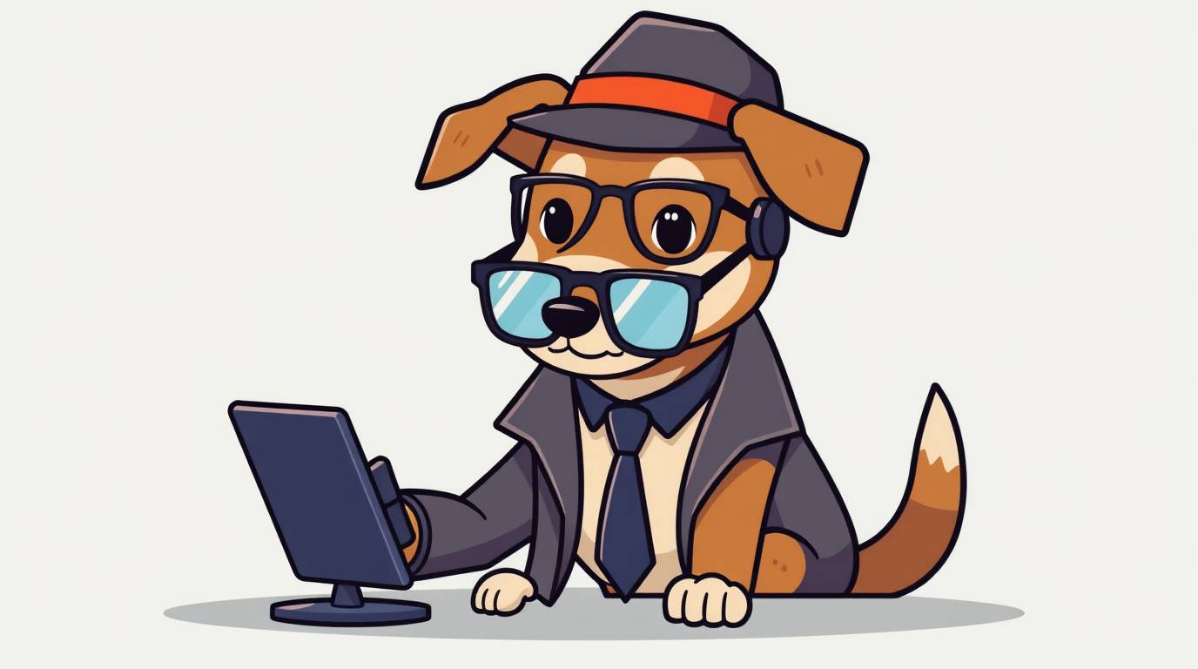 This modern flat design illustration features an adorable and charming dog detective equipped with high-tech gadgets. The art