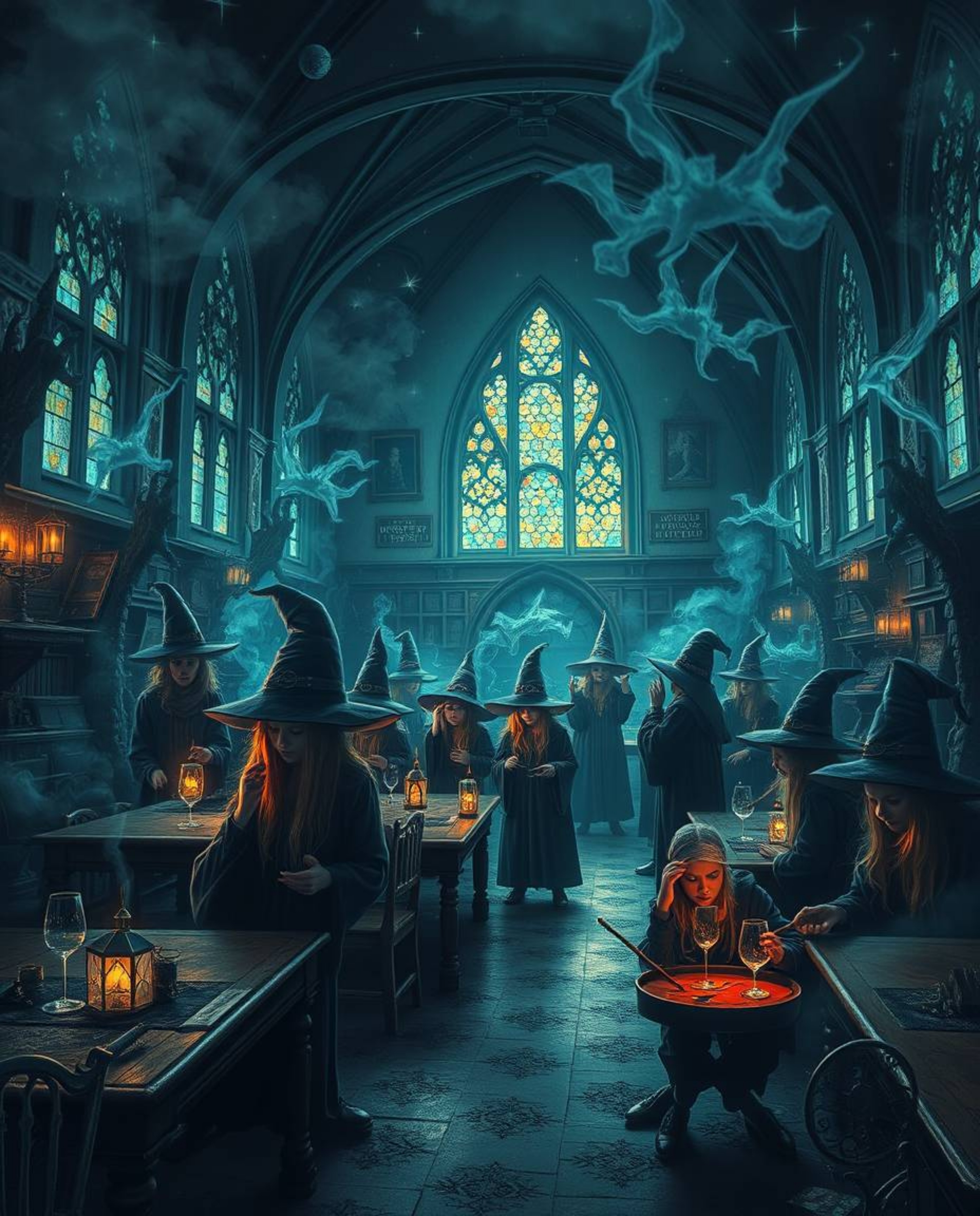 Explore a dreamlike, surreal magical school teeming with young wizards and unsettling details. This fantastical world feature